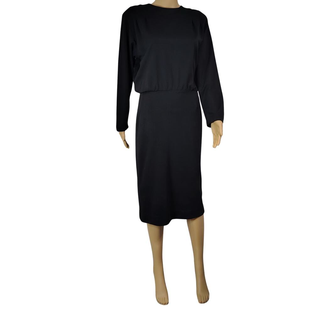 1960s Mod MCM Black Long Sleeve Highneck Pencil Skirt Dress Back Buttons Size S